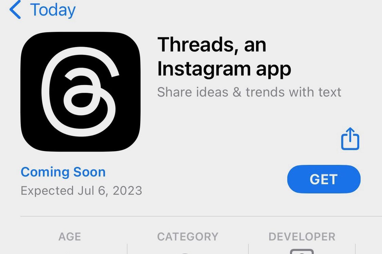 Ένα στιγμιότυπο οθόνης της καταχώρισης του App Store του Threads.