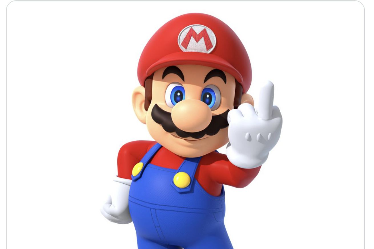 Μια εικόνα του χαρακτήρα της Nintendo Mario να κρατά ψηλά το μεσαίο του δάχτυλο