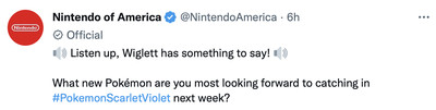 Στιγμιότυπο οθόνης ενός tweet της Nintendo με το μπλε σημάδι ελέγχου επαλήθευσης και το γκρι
