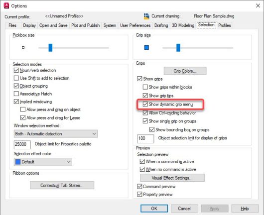 Επιλογές Μενού Dynamic Grip AutoCAD