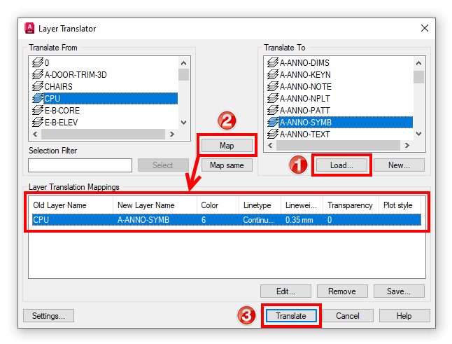 Πλαίσιο διαλόγου AutoCAD Layer Translator