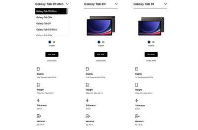 Comparison of three Galaxy Tab S9 models.