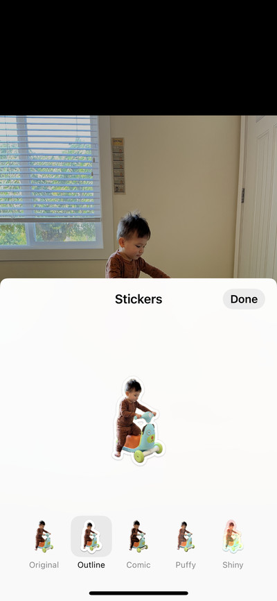 Screengrab of sticker effect options