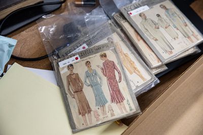 Director of Distinctive Collections, Karen Morse gives a tour of the Consumer Pattern Archive housed in Carothers Library at the University of Rhode Island. The largest of it's kind in the world, it contains over 60,000 patterns dating from 1847. Kingston, Rhode Island on April 21st 2022.