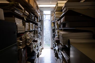Director of Distinctive Collections, Karen Morse gives a tour of the Consumer Pattern Archive housed in Carothers Library at the University of Rhode Island. The largest of it's kind in the world, it contains over 60,000 patterns dating from 1847. Kingston, Rhode Island on April 21st 2022.