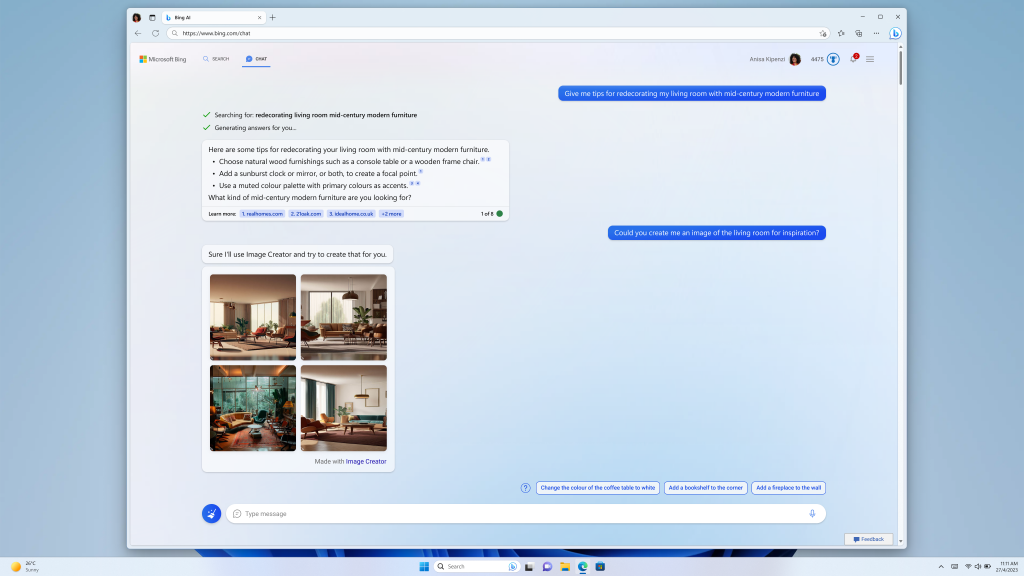 Εμπειρία συνομιλίας με το Bing Image Creator
