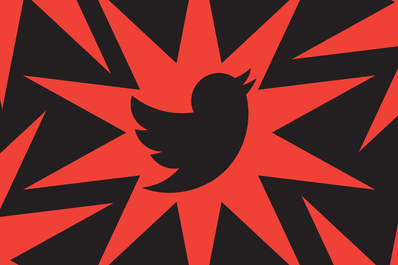 Ένα μαύρο λογότυπο Twitter πάνω από μια κόκκινη απεικόνιση