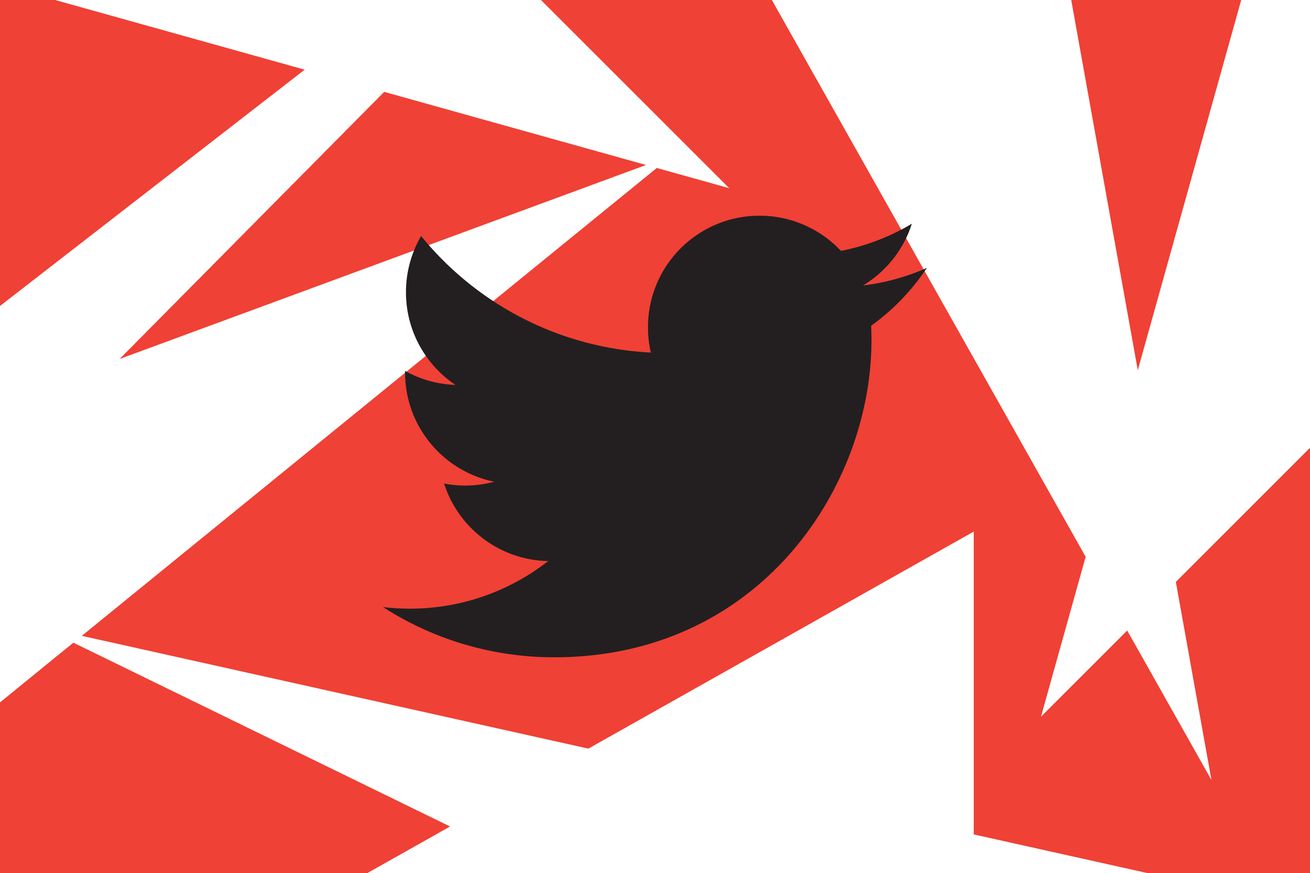 Ένα μαύρο λογότυπο Twitter σε κόκκινο και άσπρο φόντο